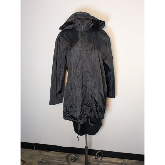 ASOS Black Hooded Lightweight Windbreaker Long Jacket With Drawstring, Size L - Picture 1 of 10